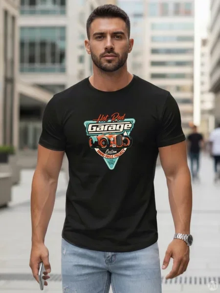 Koszulka z nadrukiem HOT ROD GARAGE Dstreet czarna