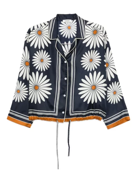 Cămașă Sandro de mătase cu model floral cu imagine albastru