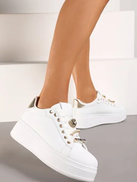 Sneakers Albi pe Platformă cu Pandantive la Șireturi Ellamas alb