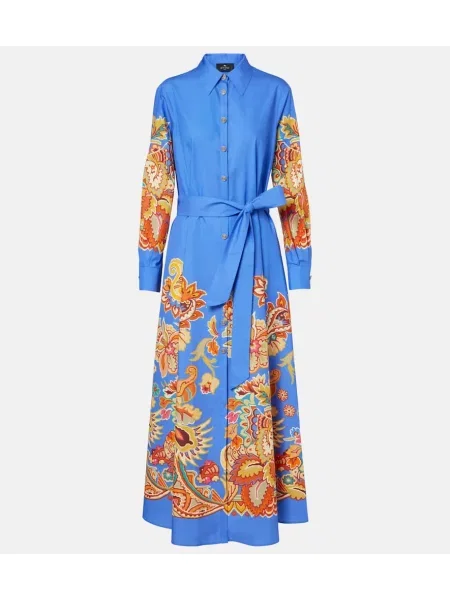 Maksi sukienka maxi Etro z wzorem paisley garniturowa niebieska