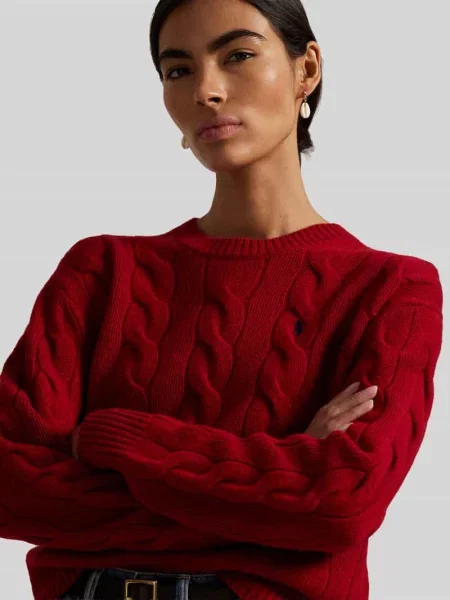 Sweter z dzianiny ze ściegiem warkoczowym i okrągłym dekoltem Polo Ralph Lauren