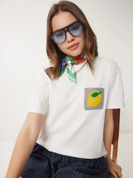 Happiness İstanbul Tricou ecru / galben verde gri