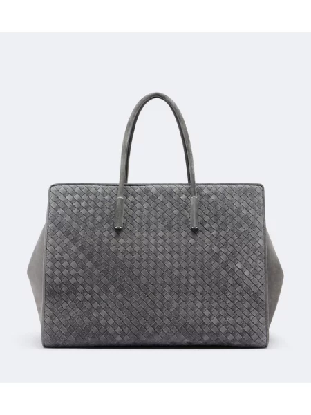 Geantă shopper Bottega Veneta din piele de căprioară gri