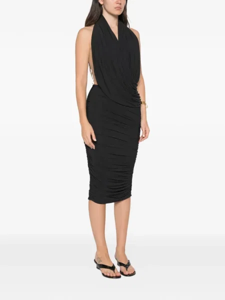 Rochie midi Amazuìn cu volane cu gât halter negru