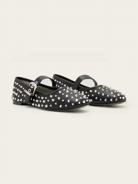 Usnjene balerinke AllSaints HOLLY STUD SHOE črna