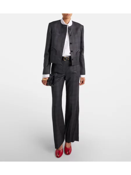 Vlnené kockované nohavice Blazé Milano rozšírené sivá
