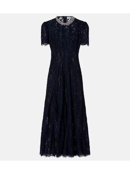 Odgovarati midi haljina Self-portrait s čipkom iznad koljena plava
