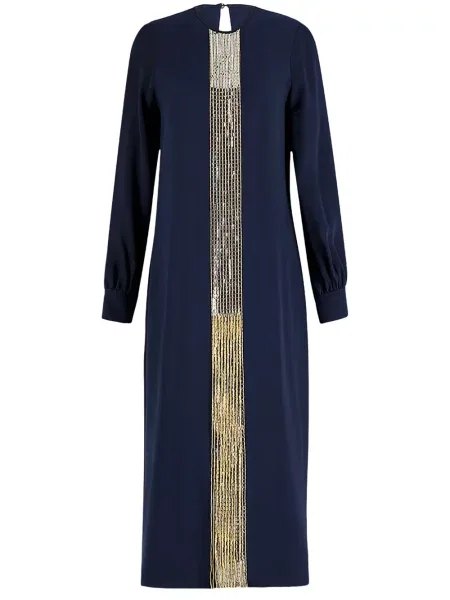 Haftowana jedwabna sukienka midi Paula do kolan niebieska