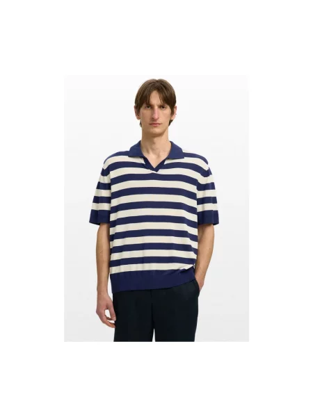 Koszulka polo o kroju relaxed fit z czystej bawełny model TORINO' Selected Homme niebieska