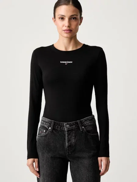 Tommy Jeans tričko s dlhým rukávom dámske s bavlnou čierna