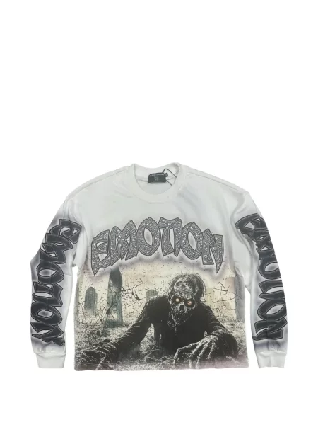 Lung tricou Mixed Emotion cu imagine alb