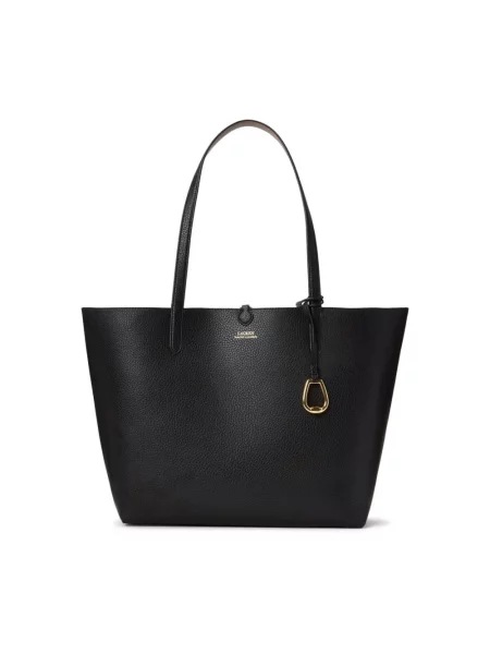 Torba shopper z materiału skóropodobnego Lauren Ralph Lauren czarna