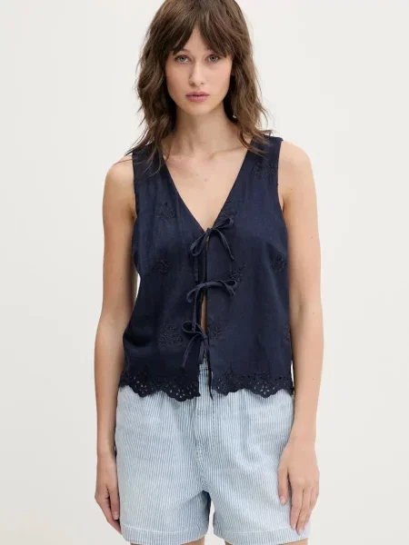 Ленен елек Hollister Co. с едно копче тъмносиньо