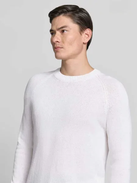 Sweter z dzianiny z mieszanka bawełny i kaszmiru z okrągły dekolt Gran Sasso biały