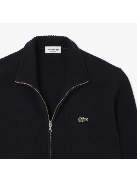 Lacoste Wełniany Sweter Z Zamkiem czarny