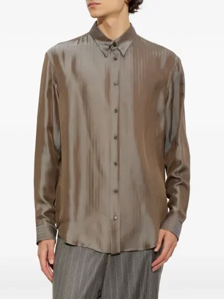 Cămașă Giorgio Armani cu model herringbone maro