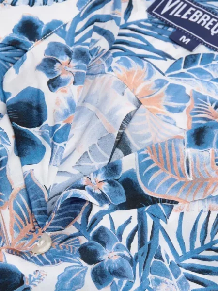 Květinová krátká košile Vilebrequin s potiskem modrá