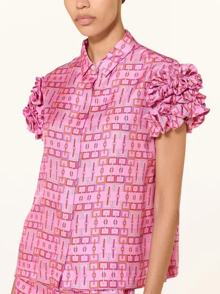 Sem Per Lei Jedwabna Bluzka Z Falbanami pink różowa
