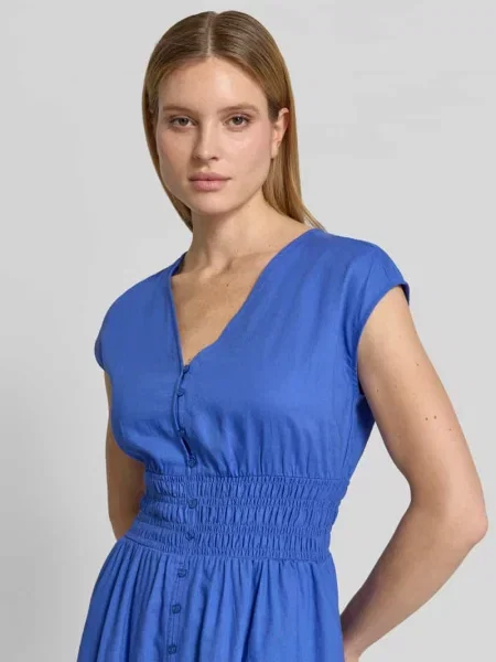 Sukienka do kolan z mieszanka lnu z listwa guzikowa Christian Berg Woman Selection niebieska