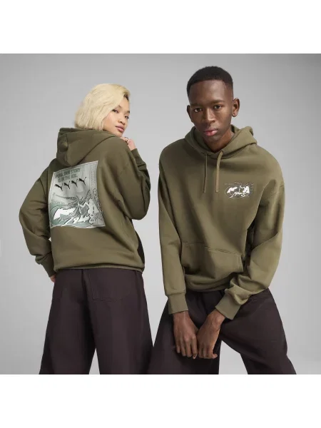 Bluza z kapturem unisex FUTURE.PUMA.ARCHIVE o luźnym kroju z grafiką zielona