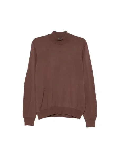Lniany sweter z golfem Tagliatore brązowy