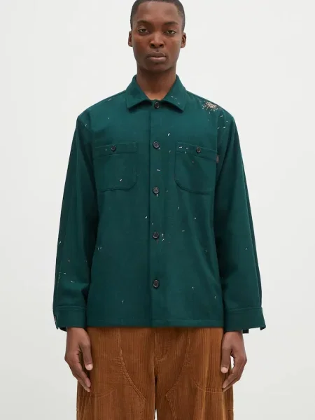 Undercover camasa de lana Shirt cu guler clasic relaxed verde
