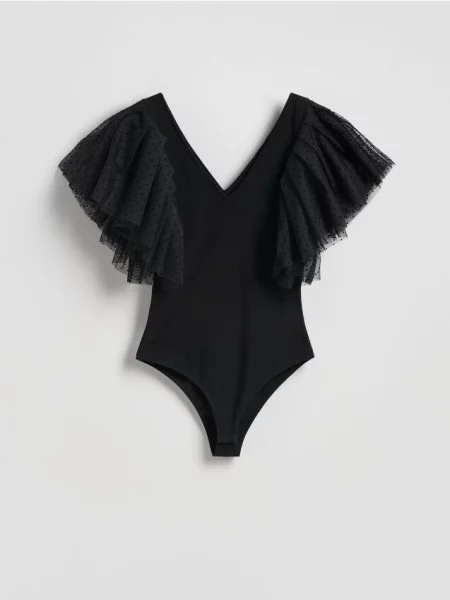 Reserved Body cu mâneci decorative negru