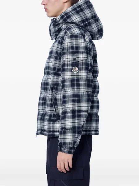 Карирано яке Moncler с качулка черно
