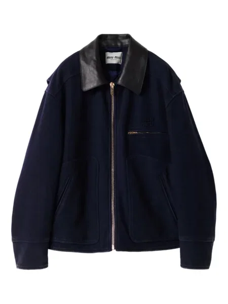Kołnierzykowy kurtka skórzana Miu Miu niebieska