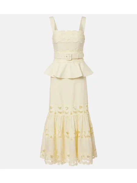 Lniana sukienka Self-portrait żółta