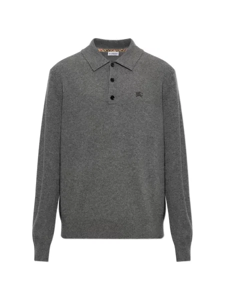 Lung tricou polo Burberry din cașmir gri