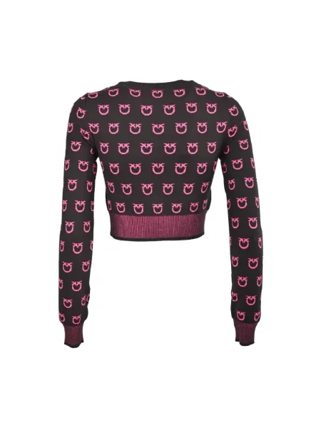 PINKO Swetry Kobieta Wielobarwność L Krótki Sweter Monogram czarny