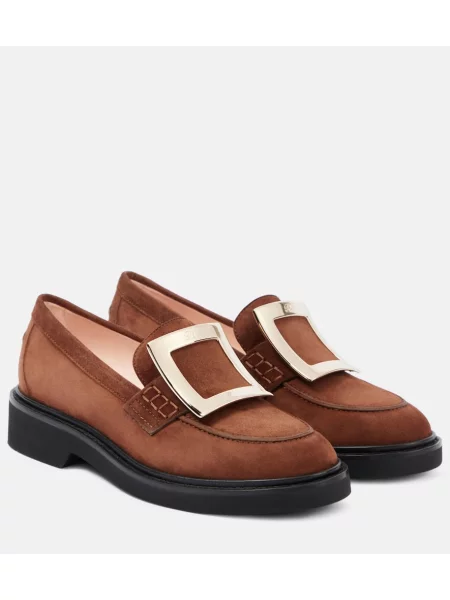 Pantofi loafer Roger Vivier din piele de căprioară maro