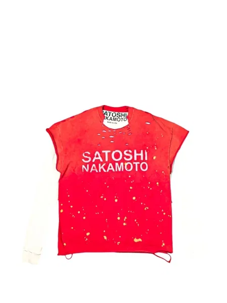 Lung tricou Satoshi Nakamoto zdrențuiți roșu