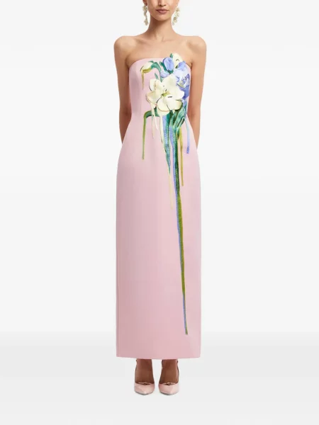 Rochie maxi Leo Lin cu model floral fără bretele roz