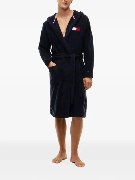 Halat Tommy Hilfiger cu glugă cu autograf albastru