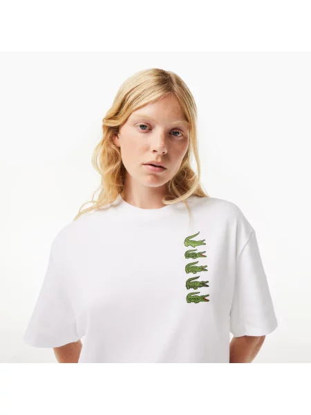 Lacoste Koszulka Oversize Iconic Croc Print biała