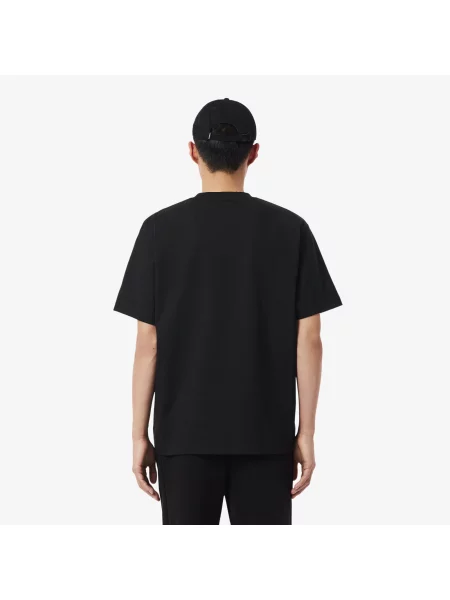 Lacoste T-Shirt Z Grubego Dzerseju Bawelnianego czarny