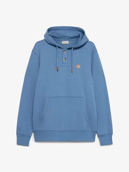 Bluza z kapturem z detalami z imitacji skóry niebieska