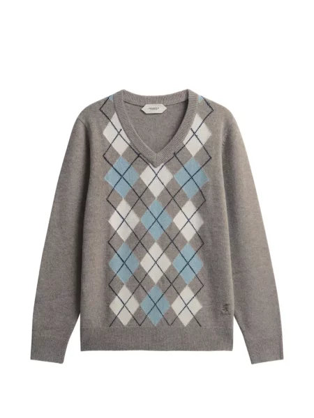 Pulover Pringle Of Scotland cu decolteu în V cu model argyle maro