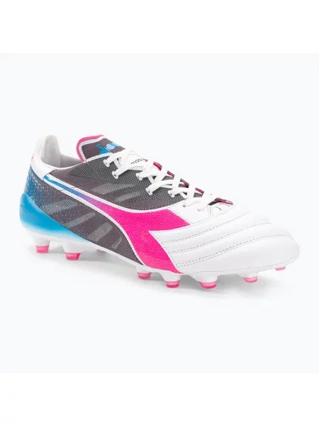 Ghete de fotbal Diadora Brasil Elite Veloce GR ITA LPX pentru bărbați alb/roz fluo/albastru fluo alb