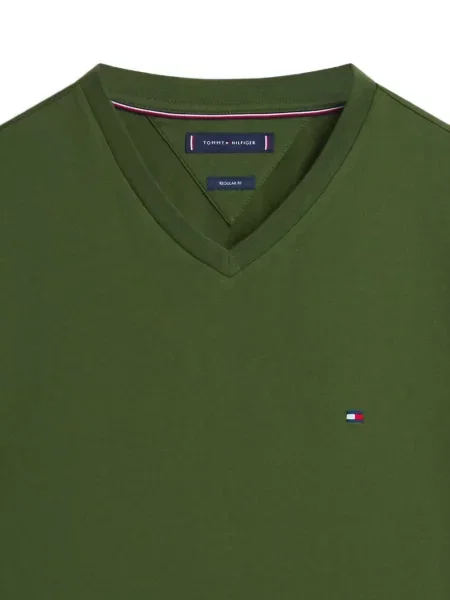 Тениска Tommy Hilfiger бродирана с V-образно деколте зелено