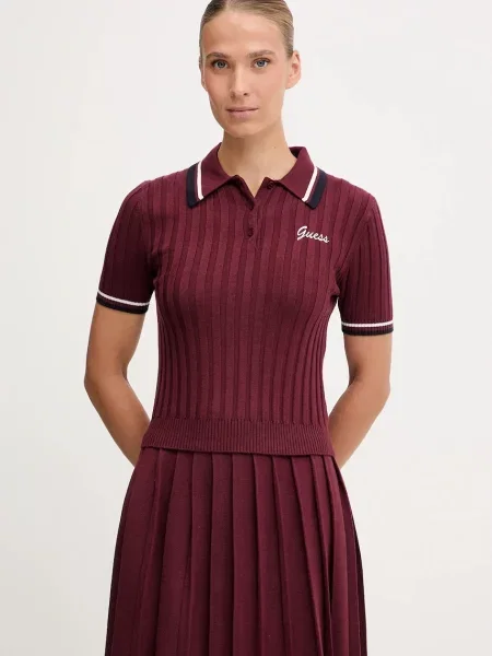 Guess polo z dodatkiem wełny SABINA bordowa
