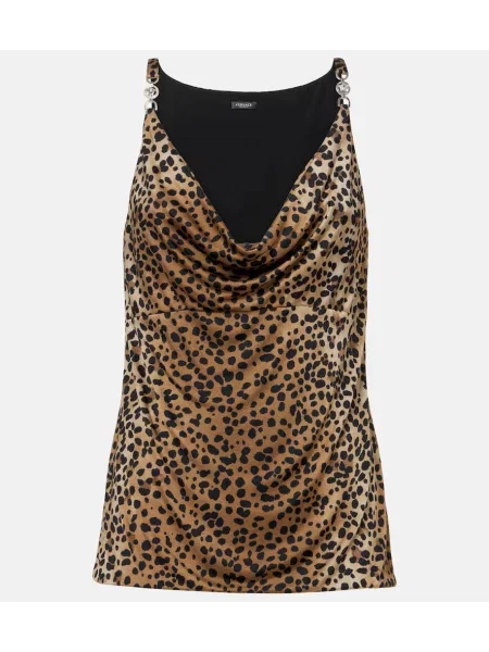 Top Versace cu imagine cu model leopard drapat maro