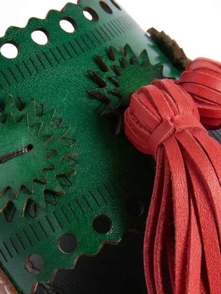 Papuci La Doublej din piele verde