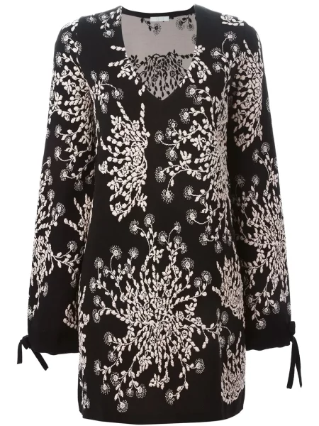 Rochie Chloé cu model floral tricotate negru