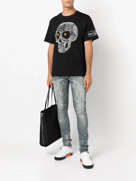 Raštuotos liesas skinny fit džinsai Haculla mėlyna