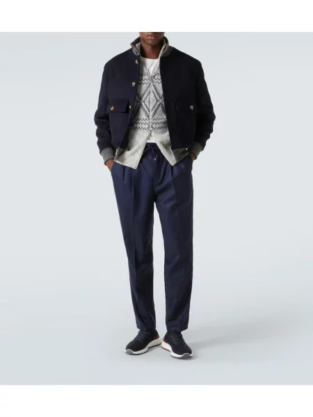 Pantaloni Brunello Cucinelli de lână albastru