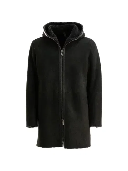 Haină din piele de oaie Tagliatore cu glugă din piele de oaie negru