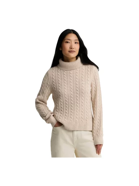 Lniany sweter z golfem Barbour beżowy